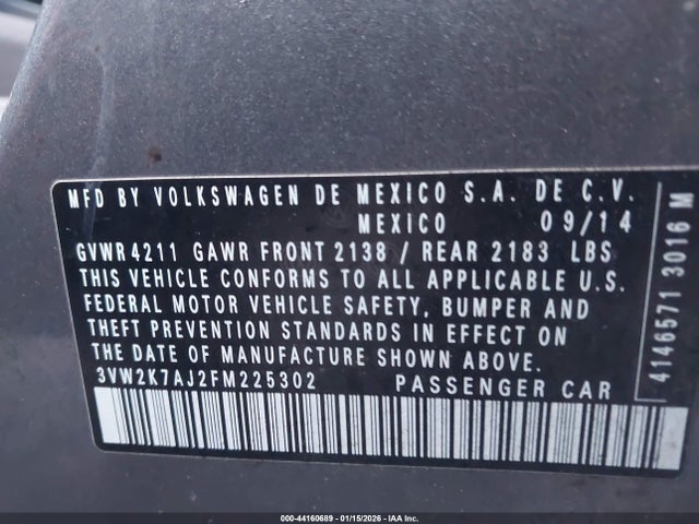 Volkswagen Jetta 2.0l S 2015 3VW2K7AJ2FM225302 Image 9