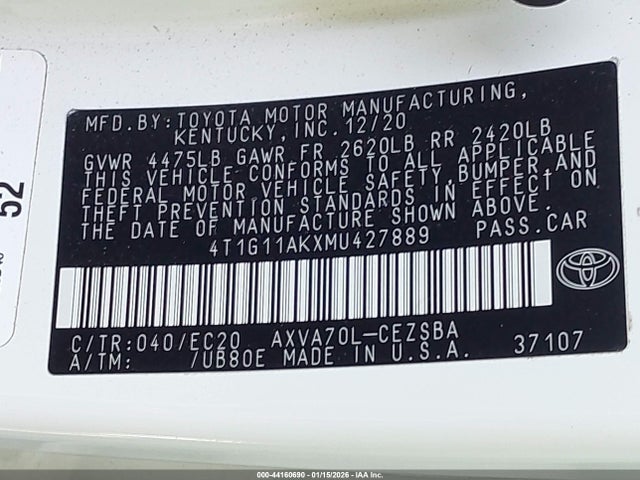 4T1G11AKXMU427889 Toyota Camry Se Nightshade Edition