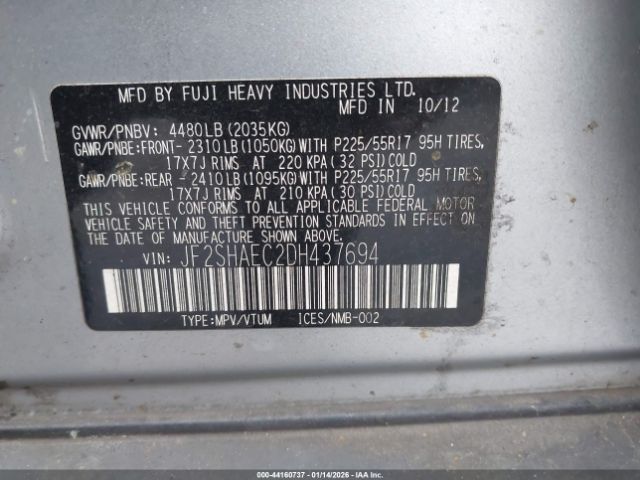 2013 SUBARU FORESTER JF2SHAEC2DH437694 Photo 8