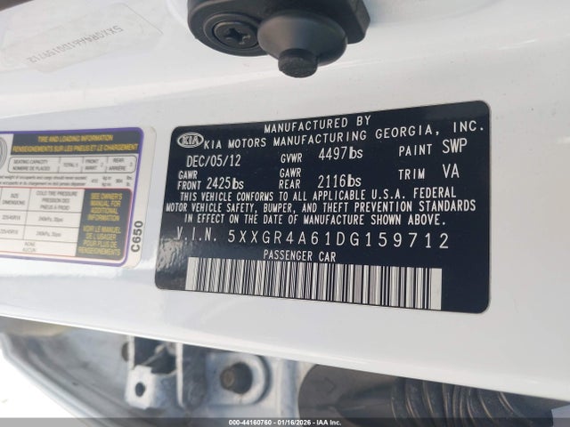 44160760 :رقم المزاد ، 5XXGR4A61DG159712 vin ، 2013 Kia Optima Sx مزاد بيع