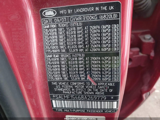2008 LAND ROVER RANGE ROVER SALMF15468A269779 Photo 8