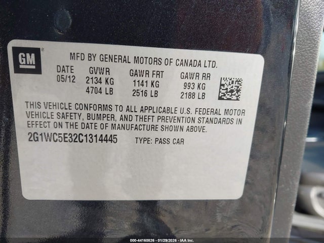 2012 Chevrolet Impala Ltz მანქანა იყიდება აუქციონზე, vin: 2G1WC5E32C1314445, აუქციონის ნომერი: 44160826