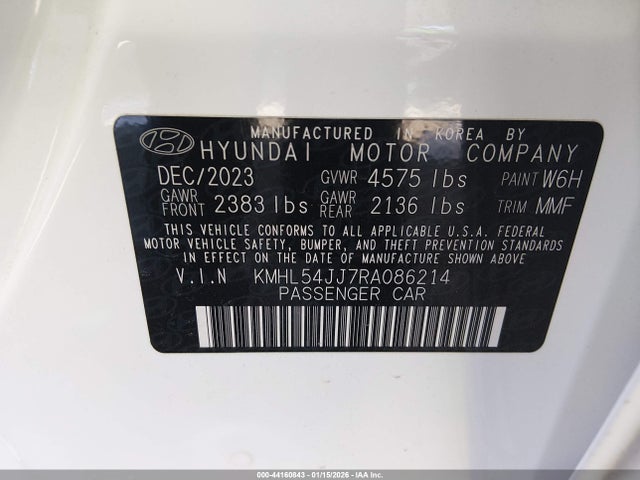 2024 Hyundai Sonata Hybrid Limited მანქანა იყიდება აუქციონზე, vin: KMHL54JJ7RA086214, აუქციონის ნომერი: 44160843