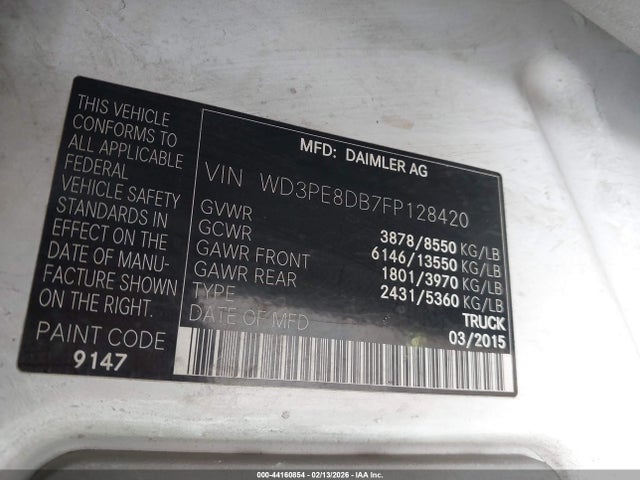Aukcja sprzedaży 2015 Mercedes-benz Sprinter 2500 High Roof, vin: WD3PE8DB7FP128420, numer aukcji: 44160854