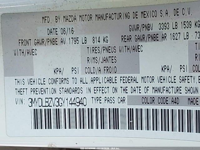 3MYDLBZV3GY144940 Scion IA