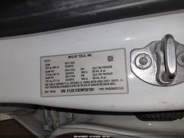 2021 Tesla Model 3 Long Range Dual Motor All-wheel Drive მანქანა იყიდება აუქციონზე, vin: 5YJ3E1EB2MF901991, აუქციონის ნომერი: 44160922