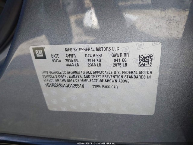 1G1RC6S51JU125618 Chevrolet VOLT LT