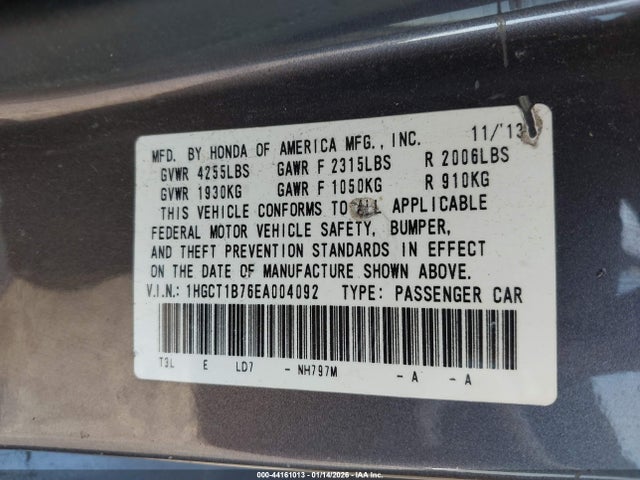 Honda ACCORD EX 2014 1HGCT1B76EA004092 Image 9