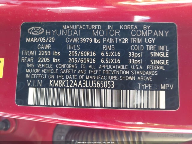 KM8K12AA3LU565053 Hyundai Kona Se
