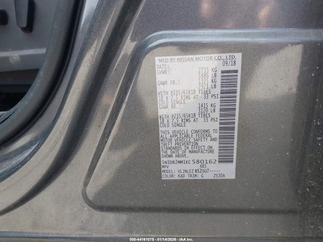 5N1DR2MM1KC580162 Nissan Pathfinder Sv