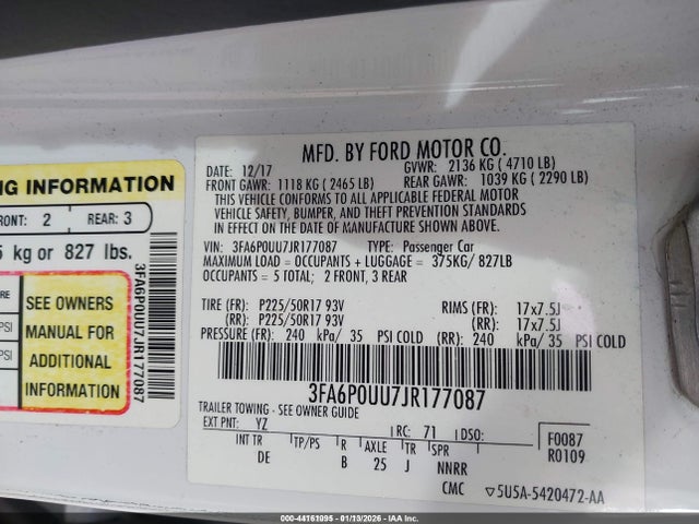 3FA6P0UU7JR177087 Ford Fusion Hybrid S