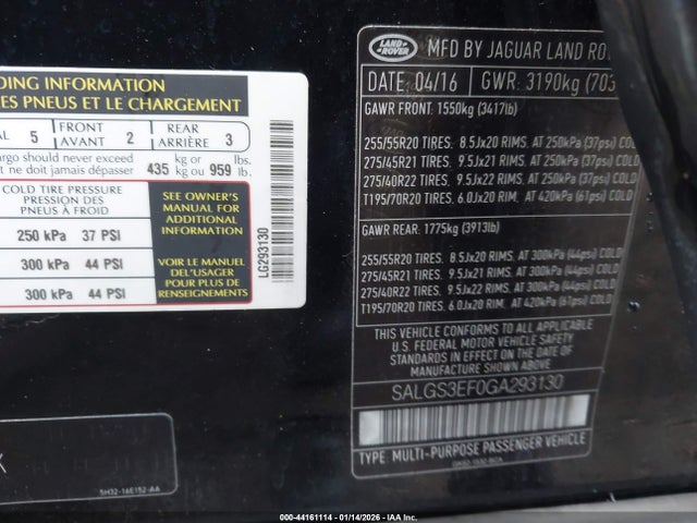 2016 LAND ROVER RANGE ROVER SALGS3EF0GA293130 Photo 8