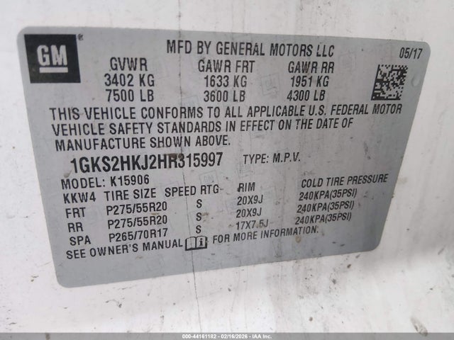 Aukcja sprzedaży 2017 Gmc Yukon Xl Denali, vin: 1GKS2HKJ2HR315997, numer aukcji: 44161182