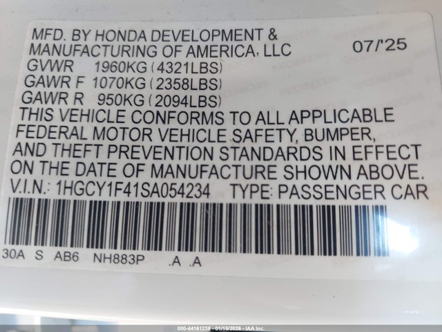 1HGCY1F41SA054234 Honda ACCORD SE