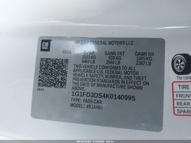 Aukcja sprzedaży 2019 Chevrolet Camaro 2lt, vin: 1G1FD3DS4K0140995, numer aukcji: 44161265