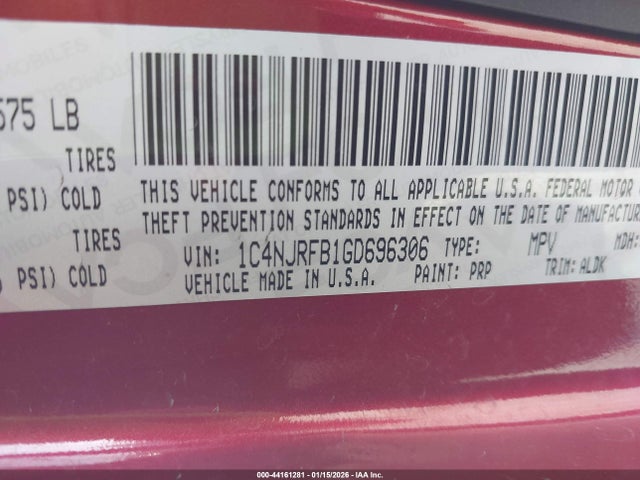 1C4NJRFB1GD696306 Jeep Patriot High Altitude Edition