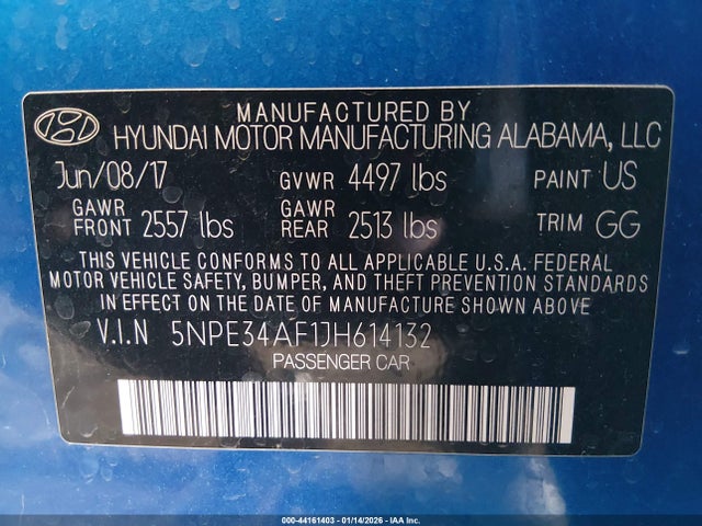 5NPE34AF1JH614132 Hyundai Sonata Limited