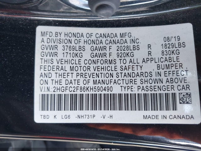 Honda Civic Sport 2019 2HGFC2F86KH590490 Image 9