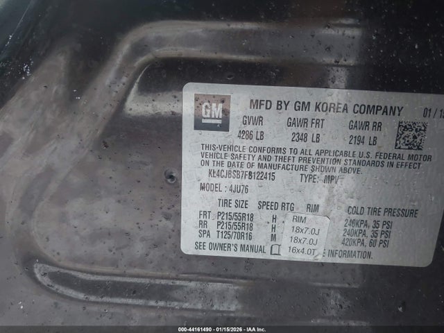 44161490 :رقم المزاد ، KL4CJBSB7FB122415 vin ، 2015 Buick Encore Convenience مزاد بيع