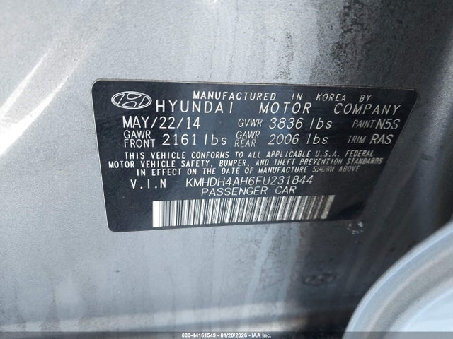 KMHDH4AH6FU231844 Hyundai Elantra Sport