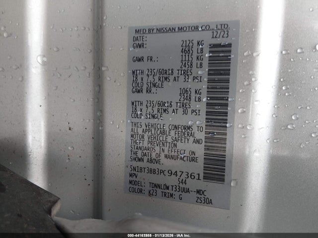 5N1BT3BB3PC947361 Nissan Rogue Sv Intelligent Awd