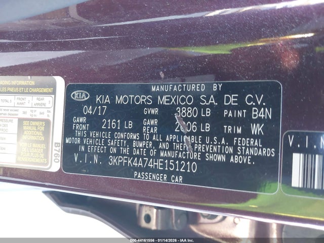 3KPFK4A74HE151210 KIA FORTE LX
