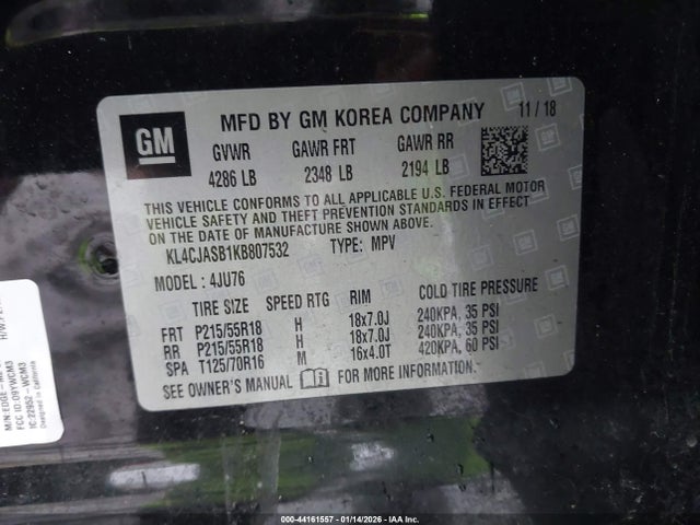 Aukcja sprzedaży 2019 Buick Encore Fwd Preferred, vin: KL4CJASB1KB807532, numer aukcji: 44161557