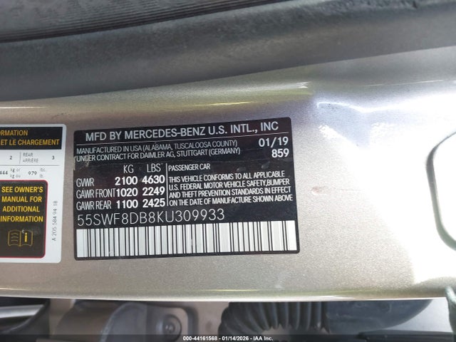 Aukcja sprzedaży 2019 Mercedes-benz C 300, vin: 55SWF8DB8KU309933, numer aukcji: 44161568