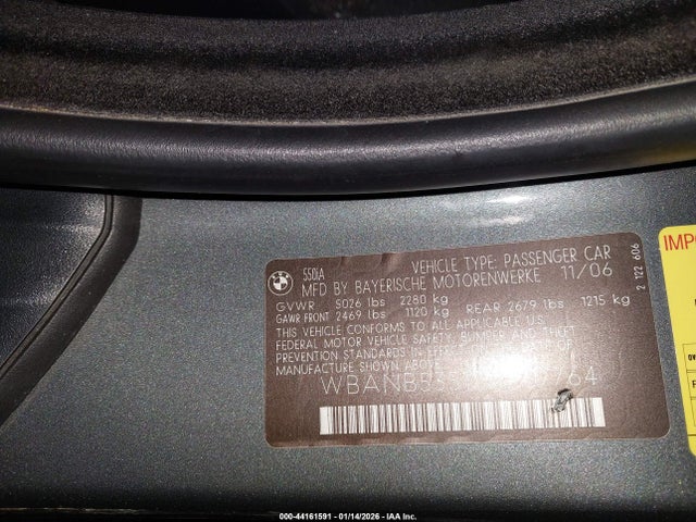 2007 Bmw 550i მანქანა იყიდება აუქციონზე, vin: WBANB53517CP07764, აუქციონის ნომერი: 44161591