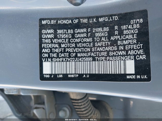 SHHFK7H22JU425899 Honda Civic Lx