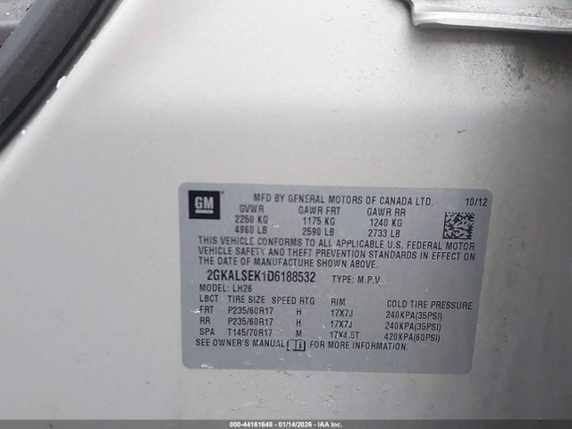 44161648 :رقم المزاد ، 2GKALSEK1D6188532 vin ، 2013 Gmc Terrain Sle-2 مزاد بيع