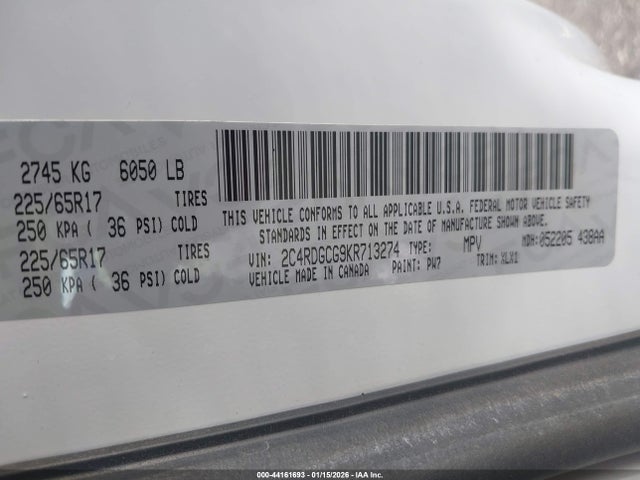 2C4RDGCG9KR713274 Dodge Grand Caravan Sxt