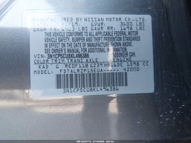 3N1CP5CU8KL496386 Nissan KICKS S