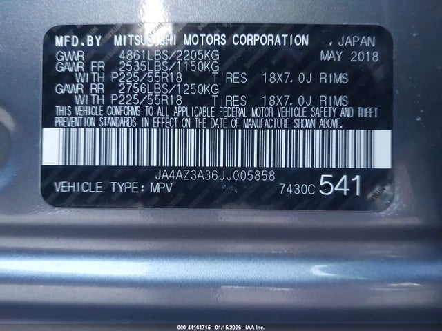 2018 MITSUBISHI OUTLANDER JA4AZ3A36JJ005858 Photo 8