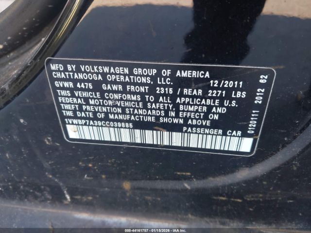 2012 VOLKSWAGEN PASSAT 1VWBP7A39CC039885 Photo 8