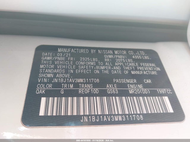 JN1BJ1AV3MW311708 Nissan Rogue Sport S Fwd Xtronic Cvt