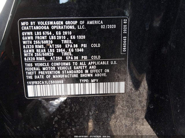 2020 VOLKSWAGEN ATLAS 1V2FR2CA1LC503988 Photo 8