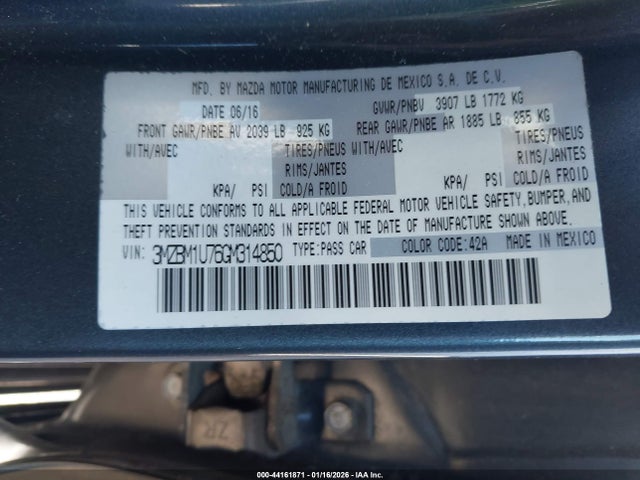 Aukcja sprzedaży 2016 Mazda Mazda3 I Sport, vin: 3MZBM1U76GM314850, numer aukcji: 44161871