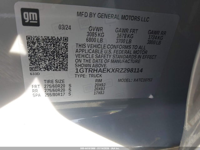 Aukcja sprzedaży 2024 Gmc Sierra 1500 2wd  Standard Box Pro, vin: 1GTRHAEKXRZ298114, numer aukcji: 44161966