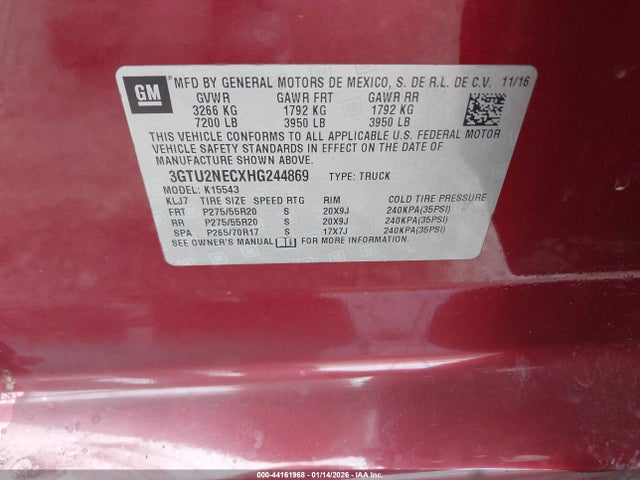 3GTU2NECXHG244869 GMC Sierra 1500 Slt
