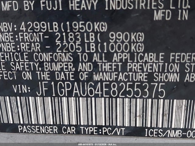 Aukcja sprzedaży 2014 Subaru Impreza 2.0i Sport Limited, vin: JF1GPAU64E8255375, numer aukcji: 44161975