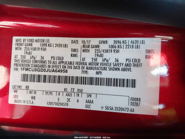 1FMCU0GD0JUA64958 Ford ESCAPE SE