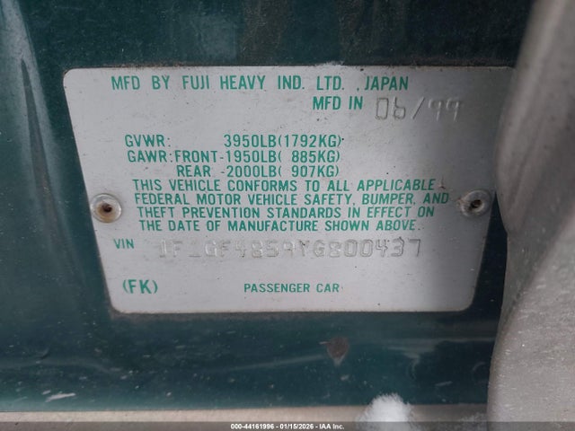 44161996 :رقم المزاد ، JF1GF4859YG800437 vin ، 2000 Subaru Outback مزاد بيع