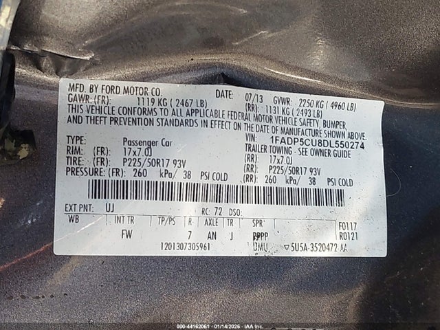 2013 Ford C-max Energi Sel მანქანა იყიდება აუქციონზე, vin: 1FADP5CU8DL550274, აუქციონის ნომერი: 44162061