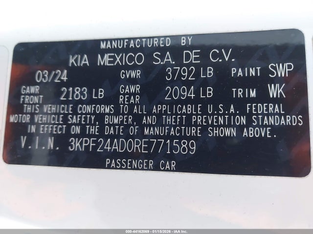 3KPF24AD0RE771589 KIA Forte Lxs