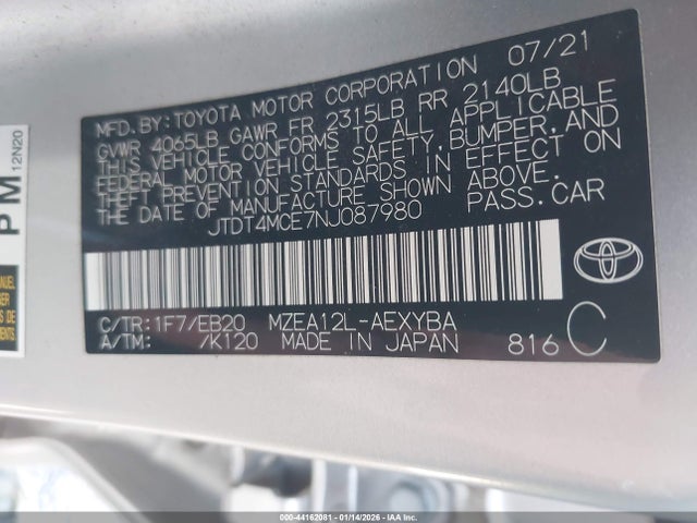 JTDT4MCE7NJ087980 Toyota Corolla Xse