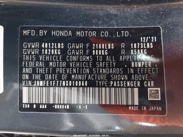 Honda CIVIC EX 2022 JHMFE1F77NX010060 Image 9