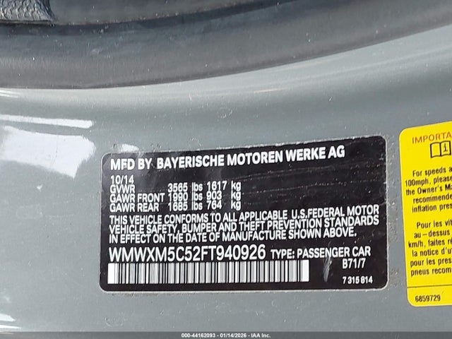 Продажа на аукционе авто 2015 Mini Hardtop Cooper, vin: WMWXM5C52FT940926, номер лота: 44162093