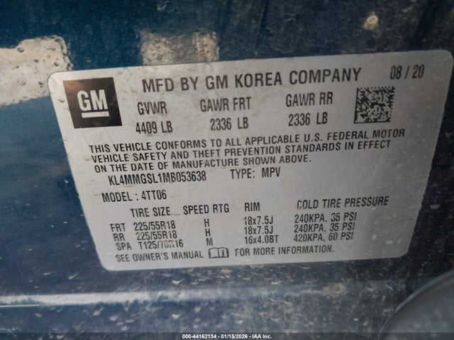 44162134 :رقم المزاد ، KL4MMGSL1MB053638 vin ، 2021 Buick Encore Gx Awd Essence مزاد بيع