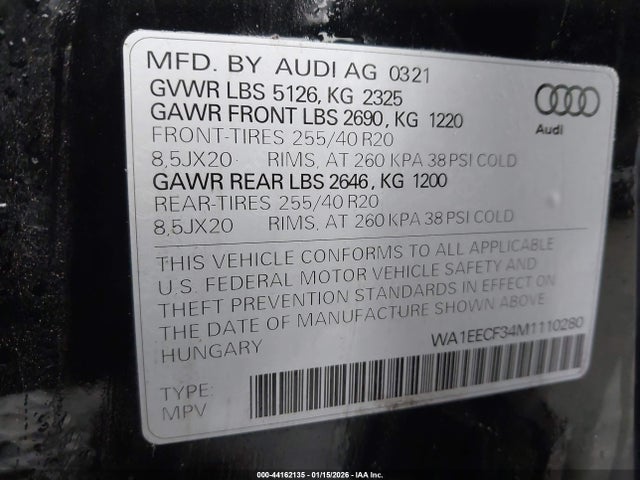 WA1EECF34M1110280 Audi Q3 Premium Plus 45 Tfsi S Line Quattro Tiptronic